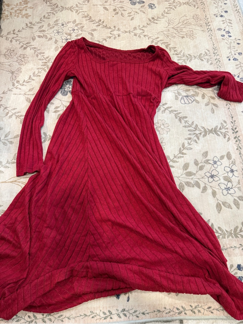 SHEIN Ribbed Long Sleeve Midi Dress in Wine